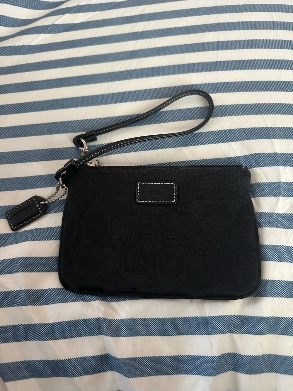 Coach Black Signature Jacquard Wristlet with Leather Trim